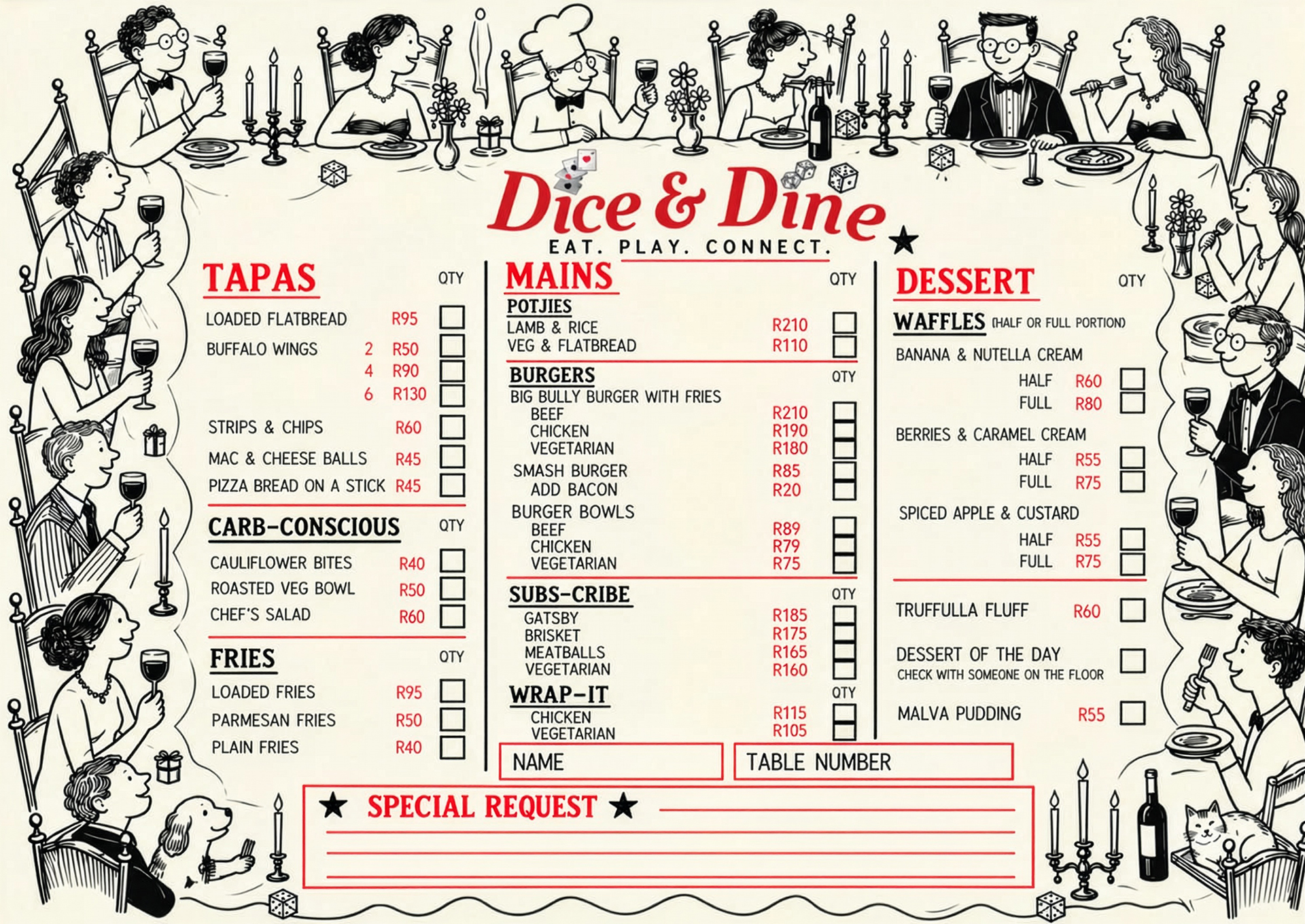 Dice & Dine Menu