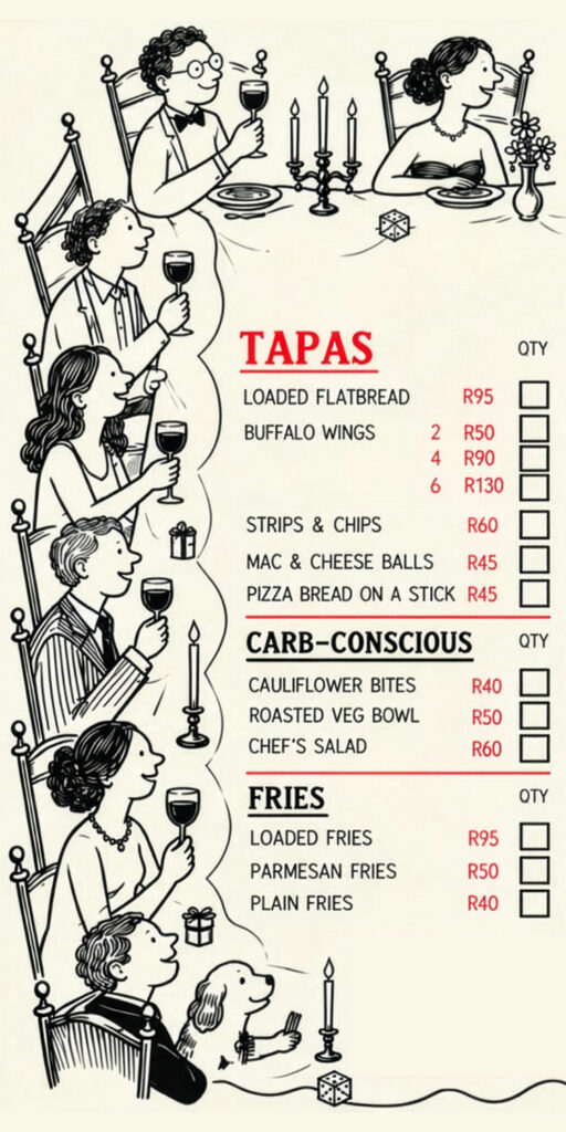 Dice and Dine Menu